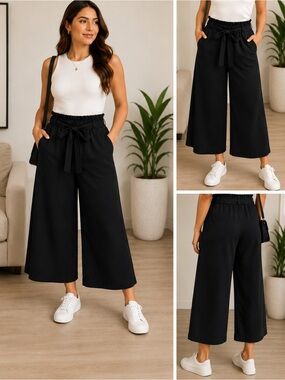 DKNY Black Wide Leg Culotte Pants Size L